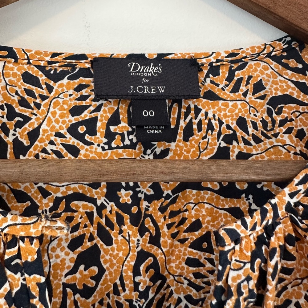 ✨DRAKE’S for J.CREW Giraffe Blouse Bell Sleeves Women’s Size 00✨ - Picture 8 of 9